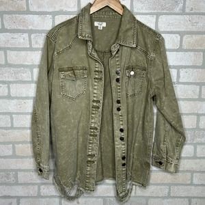 Sage Green Khaki Denim Distressed Oversized Jean Jacket